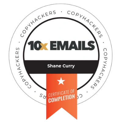 Certification badge for 10x Emails from Copyhackers.